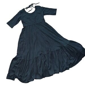 Omi Jo‎ Black Maxi Dress 2 Tie Back 3/4 Sleeve Ruffle Halloween Wednesday Goth